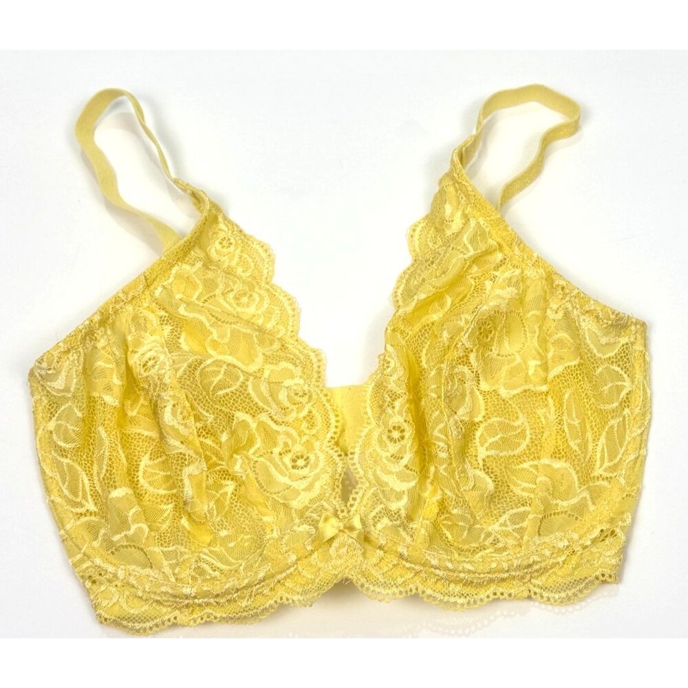 Yellow Roses Lace Triangle Bra 30 DD Underwire Unpadded Sheer Romantic Coquette